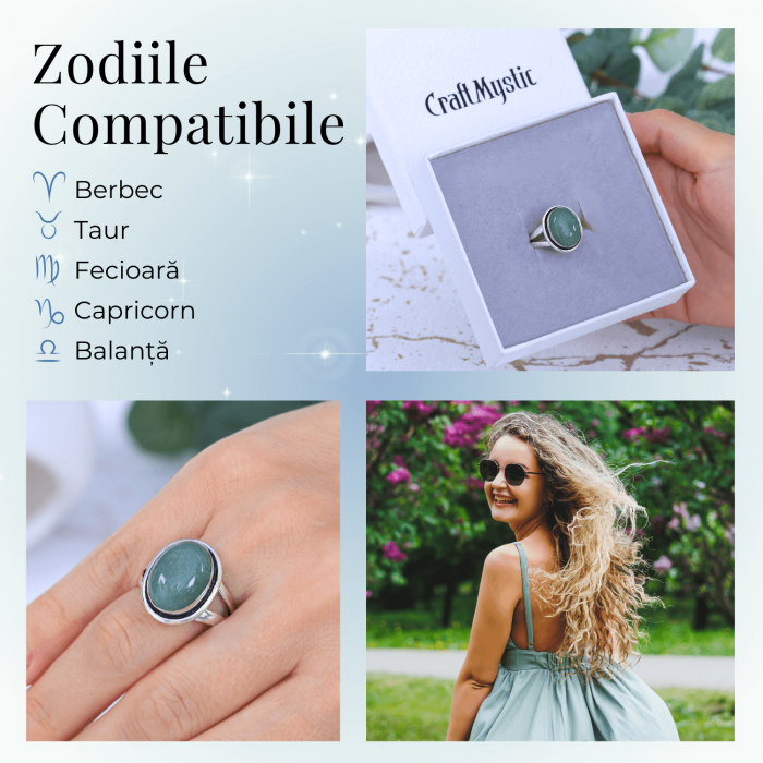 Inel Ajustabil Argintiu cu Aventurin Verde natural oval, pentru noroc si echilibru [5]