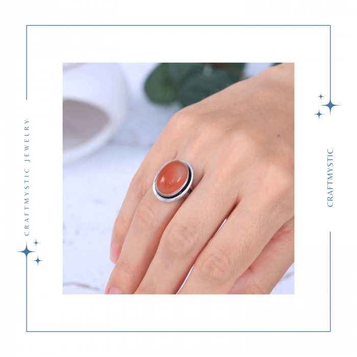 Inel Ajustabil Argintiu cu Carneol Natural, pentru energie si creativitate [2]
