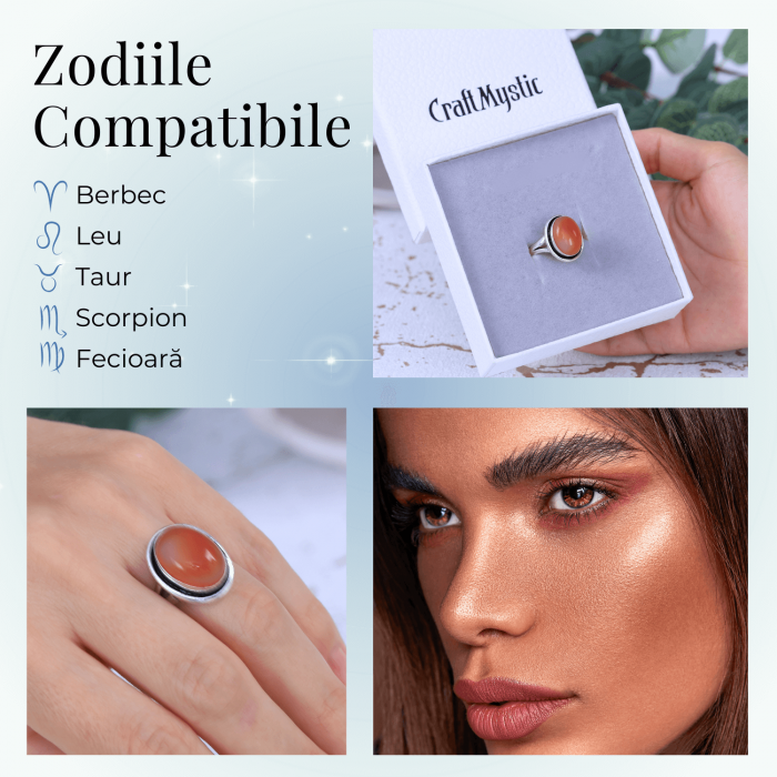 Inel Ajustabil Argintiu cu Carneol Natural, pentru energie si creativitate [5]