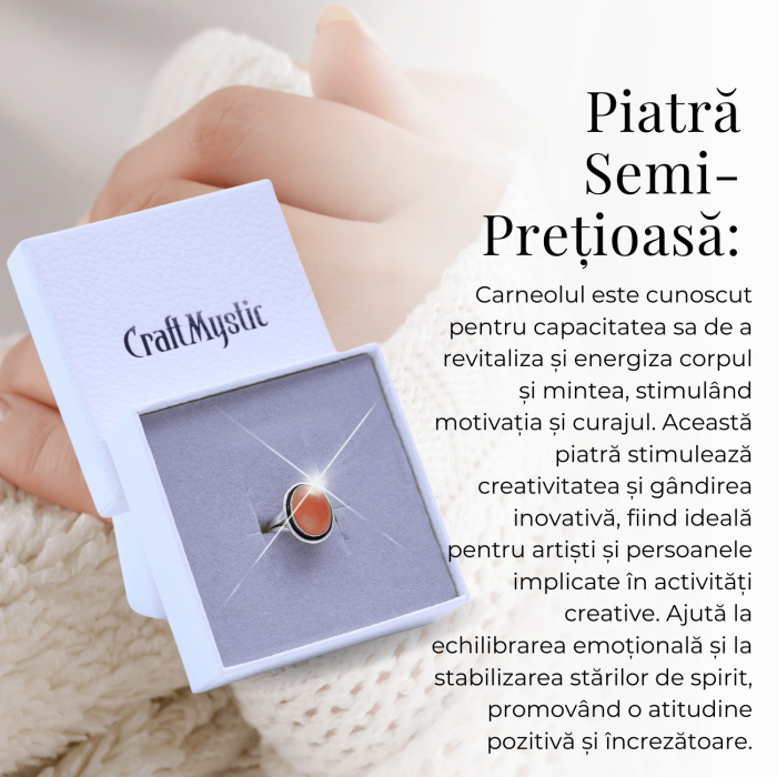 Inel Ajustabil Argintiu cu Carneol Natural, pentru energie si creativitate [8]