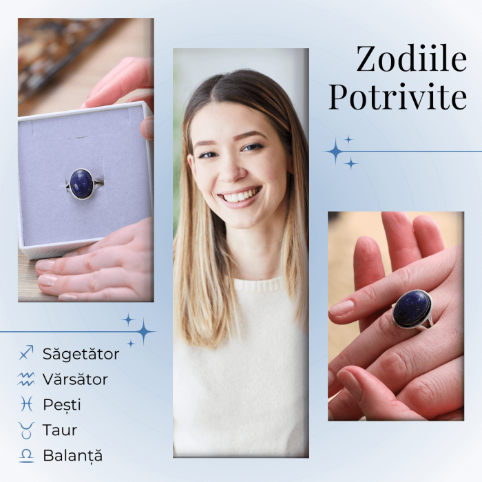 Inel Reglabil Metal Argintiu cu Piatra Naturala Lapis Lazuli [4]