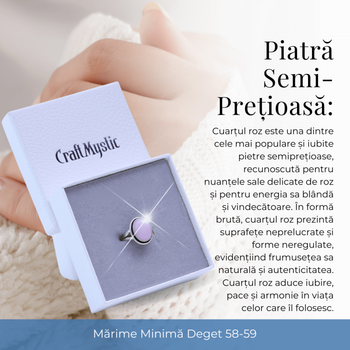 Inel Ajustabil Argintiu cu Cuart Roz natural oval, pentru iubire si armonie [6]