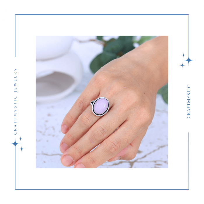 Inel Ajustabil Argintiu cu Cuart Roz natural oval, pentru iubire si armonie [2]