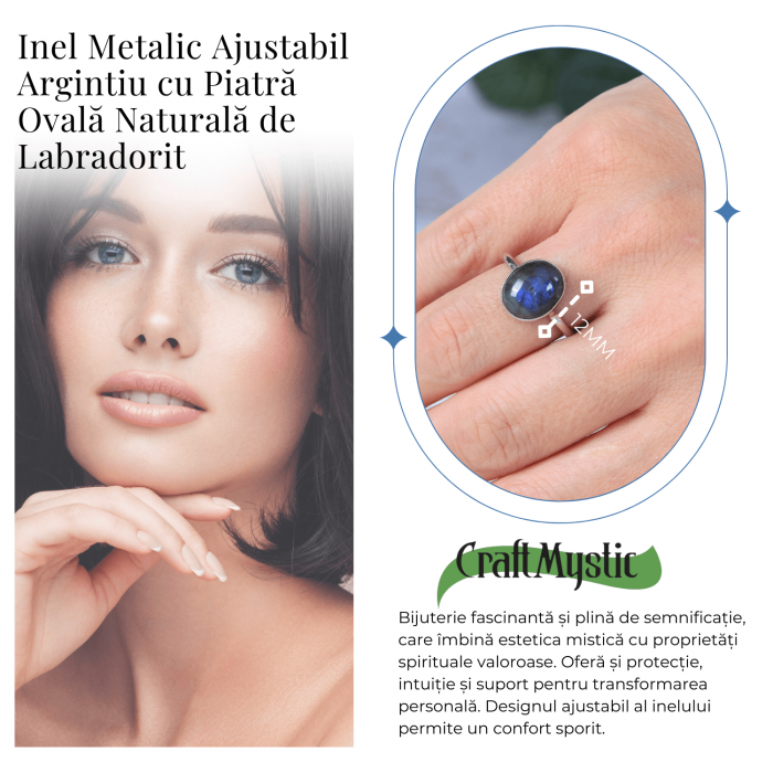 Inel Ajustabil Argintiu cu Labradorit natural oval, pentru protectie si intuitie [3]