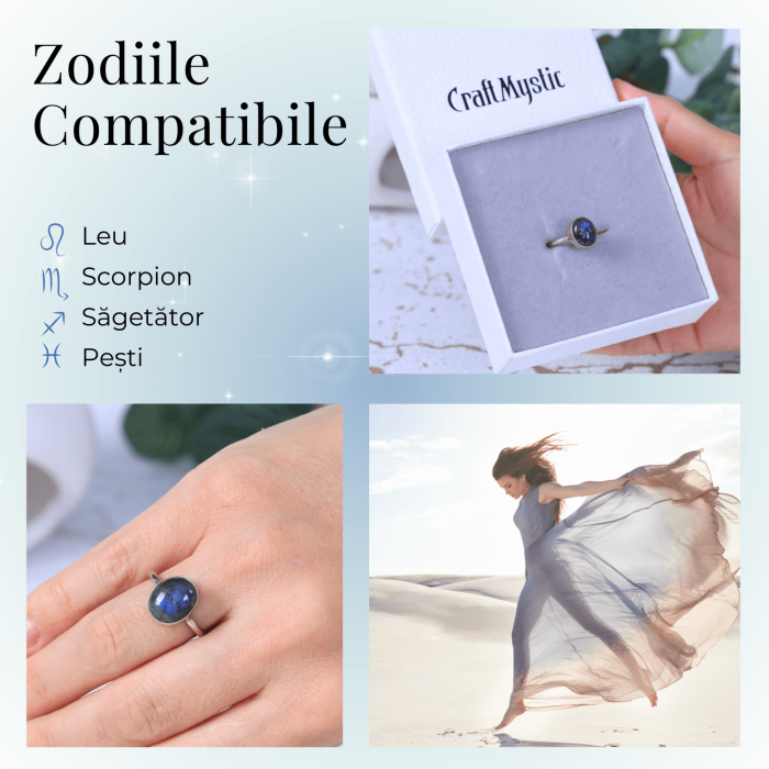 Inel Ajustabil Argintiu cu Labradorit natural oval, pentru protectie si intuitie [5]