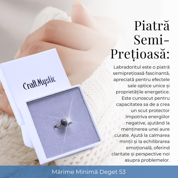 Inel Ajustabil Argintiu cu Labradorit natural oval, pentru protectie si intuitie [6]