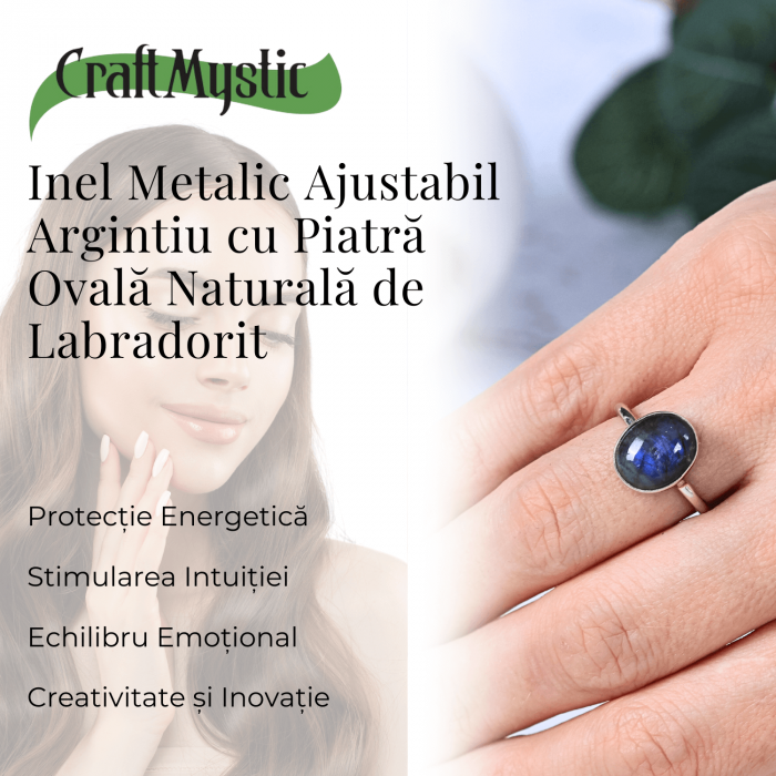 Inel Ajustabil Argintiu cu Labradorit natural oval, pentru protectie si intuitie [4]
