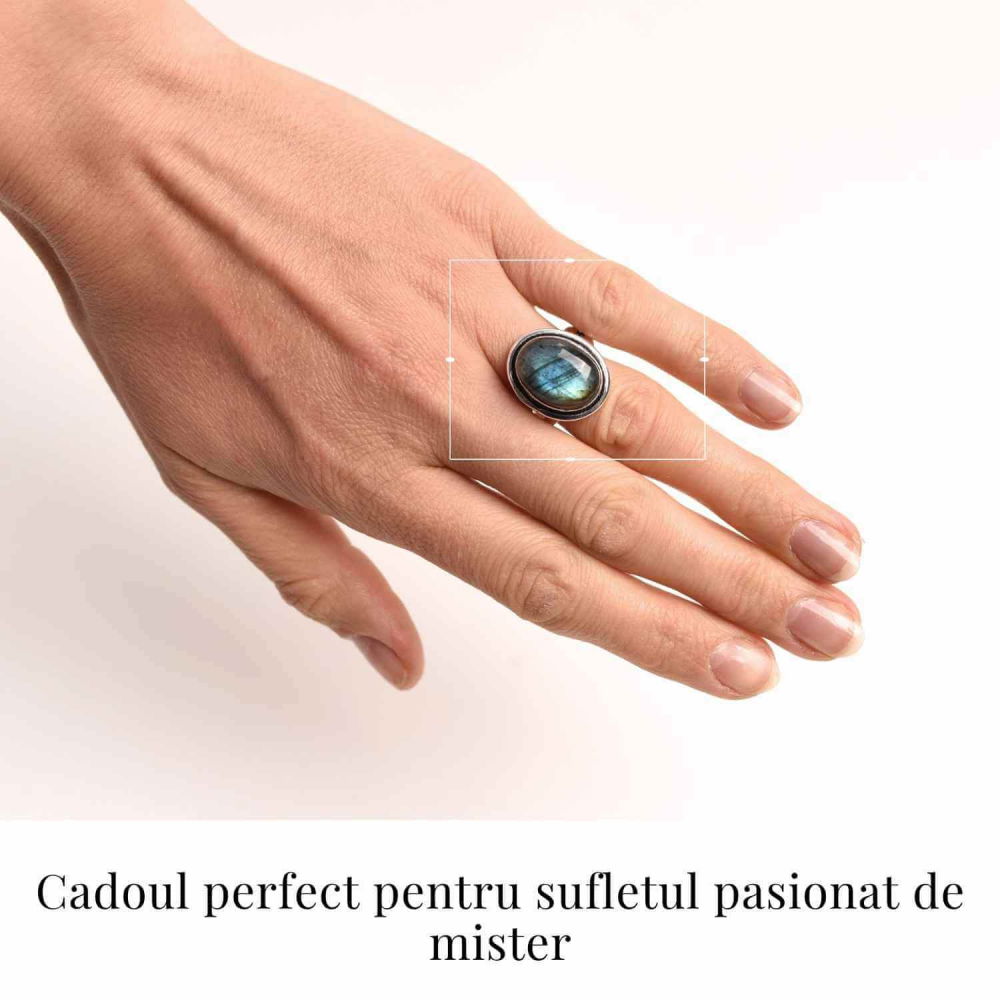 Inel ajustabil argintiu cu labradorit natural – intuitie si protectie [2]