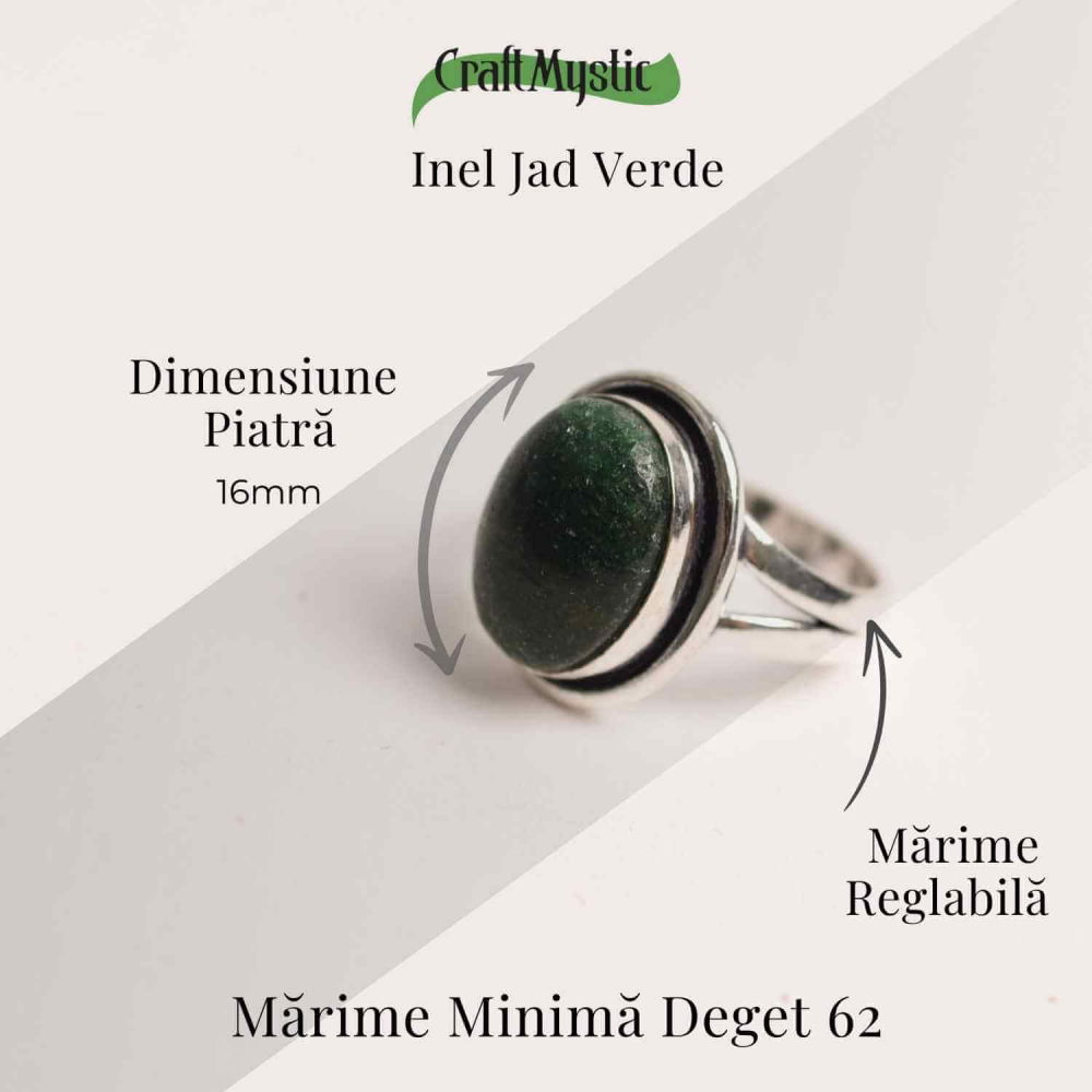Inel Ajustabil Argintiu cu Jad Verde – Echilibru si protectie energetica [5]