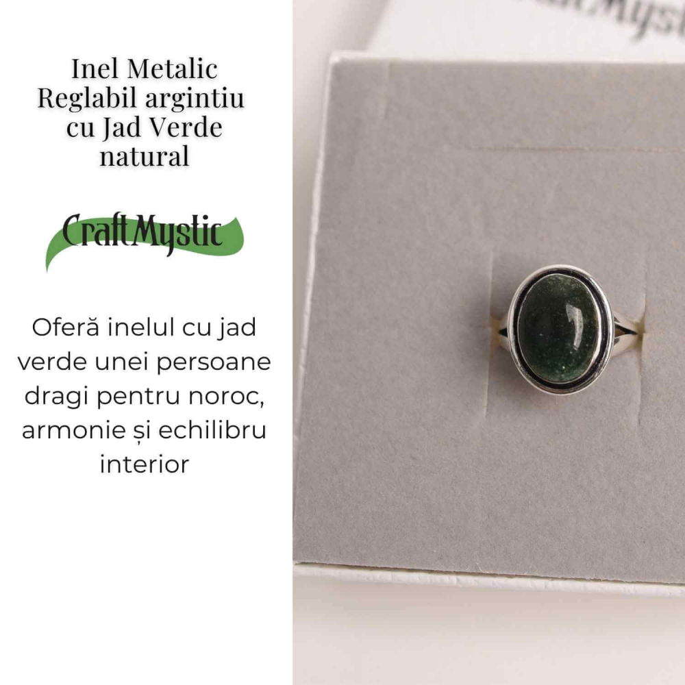 Inel Ajustabil Argintiu cu Jad Verde – Echilibru si protectie energetica [3]