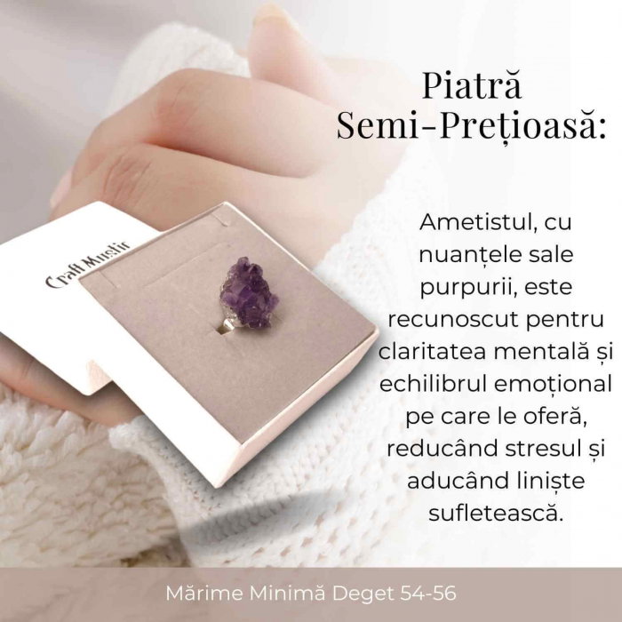 Inel ajustabil argintiu cu piatra naturala cluster Ametist [8]