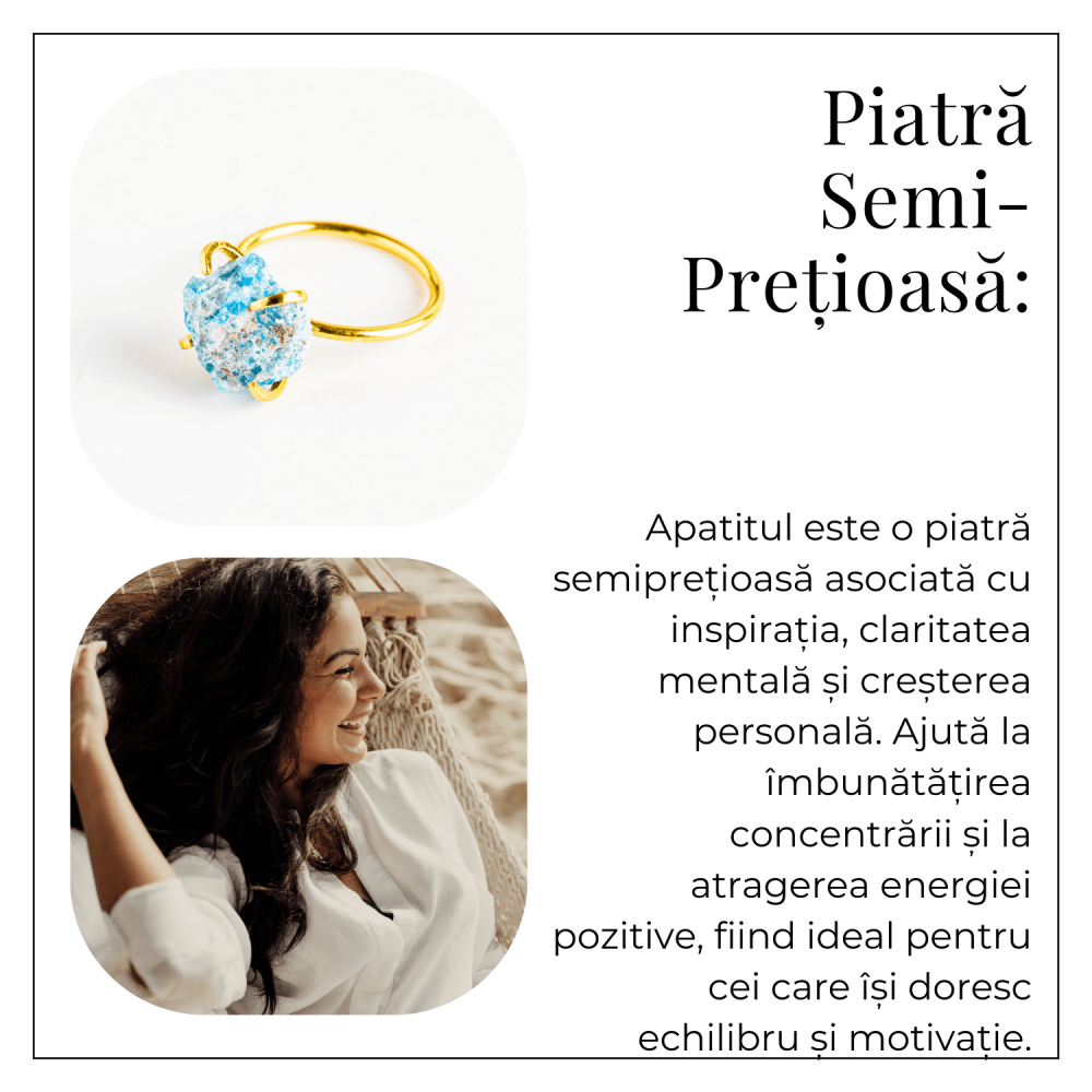 Inel Ajustabil Auriu cu Apatit Brut – Energie Pozitiva, Claritate Mentala si Creativitate [6]