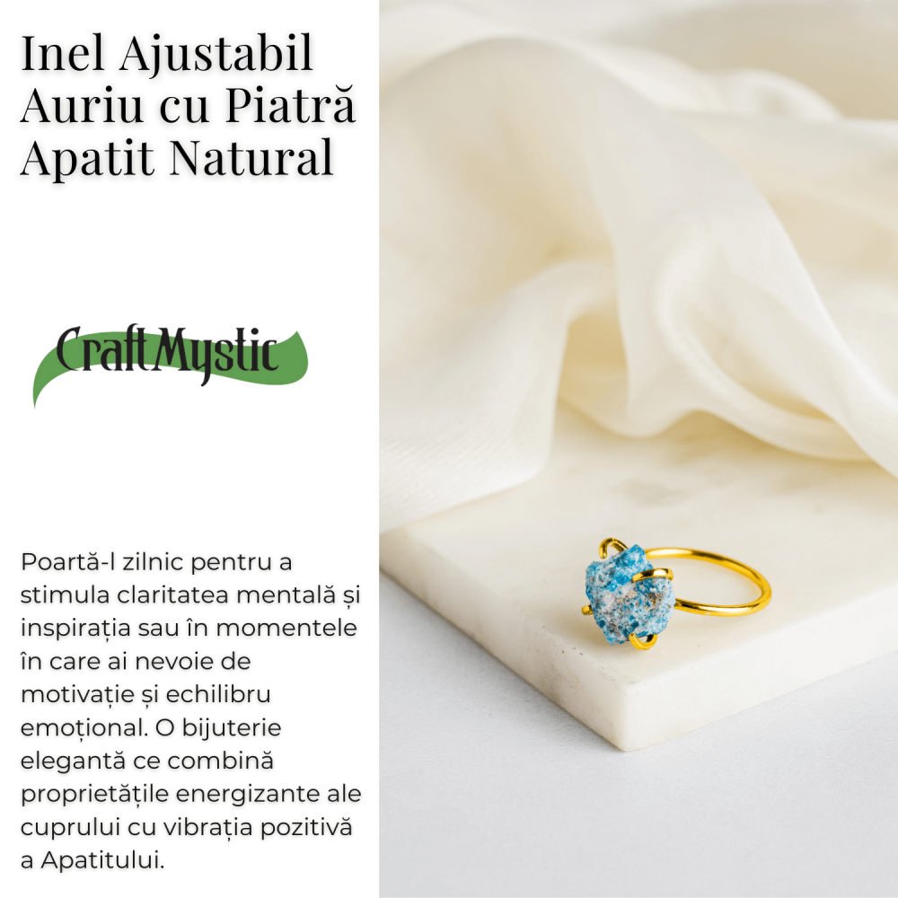 Inel Ajustabil Auriu cu Apatit Brut – Energie Pozitiva, Claritate Mentala si Creativitate [3]