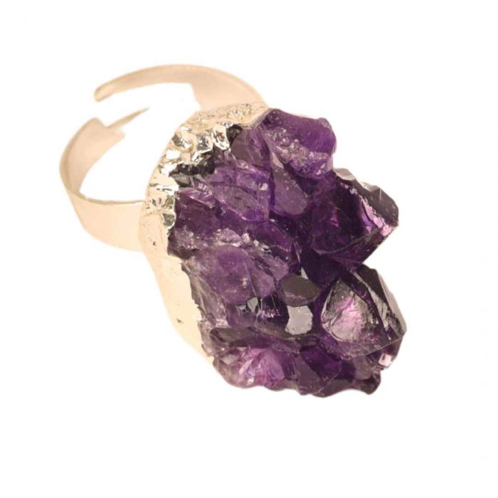 Inel ajustabil cu piatra naturala cluster Ametist [1]