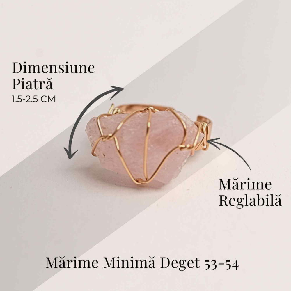 Inel Ajustabil Cuart Roz Brut forma neregulata- Vindecare Emotionala si Iubire [5]