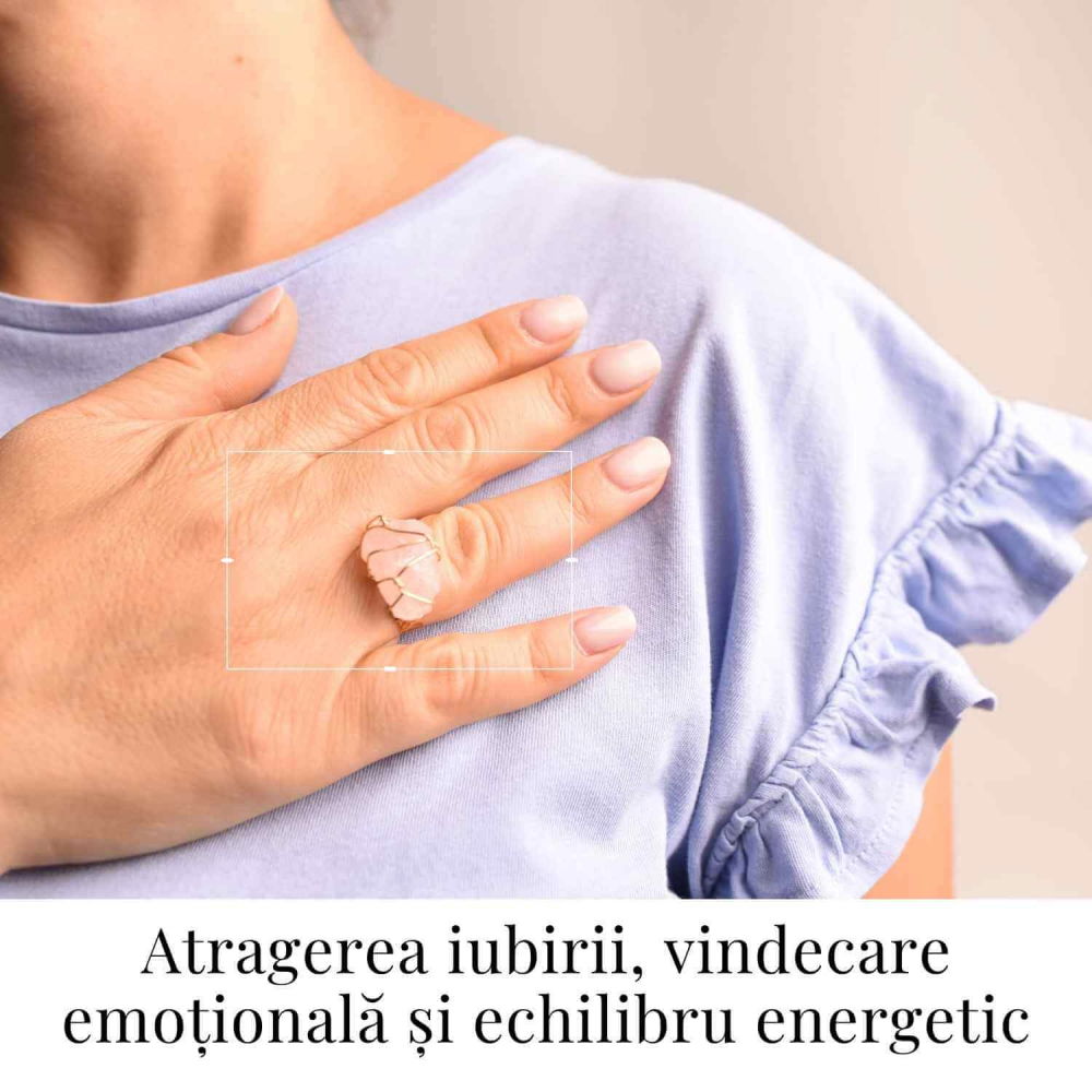 Inel Ajustabil Cuart Roz Brut forma neregulata- Vindecare Emotionala si Iubire [2]