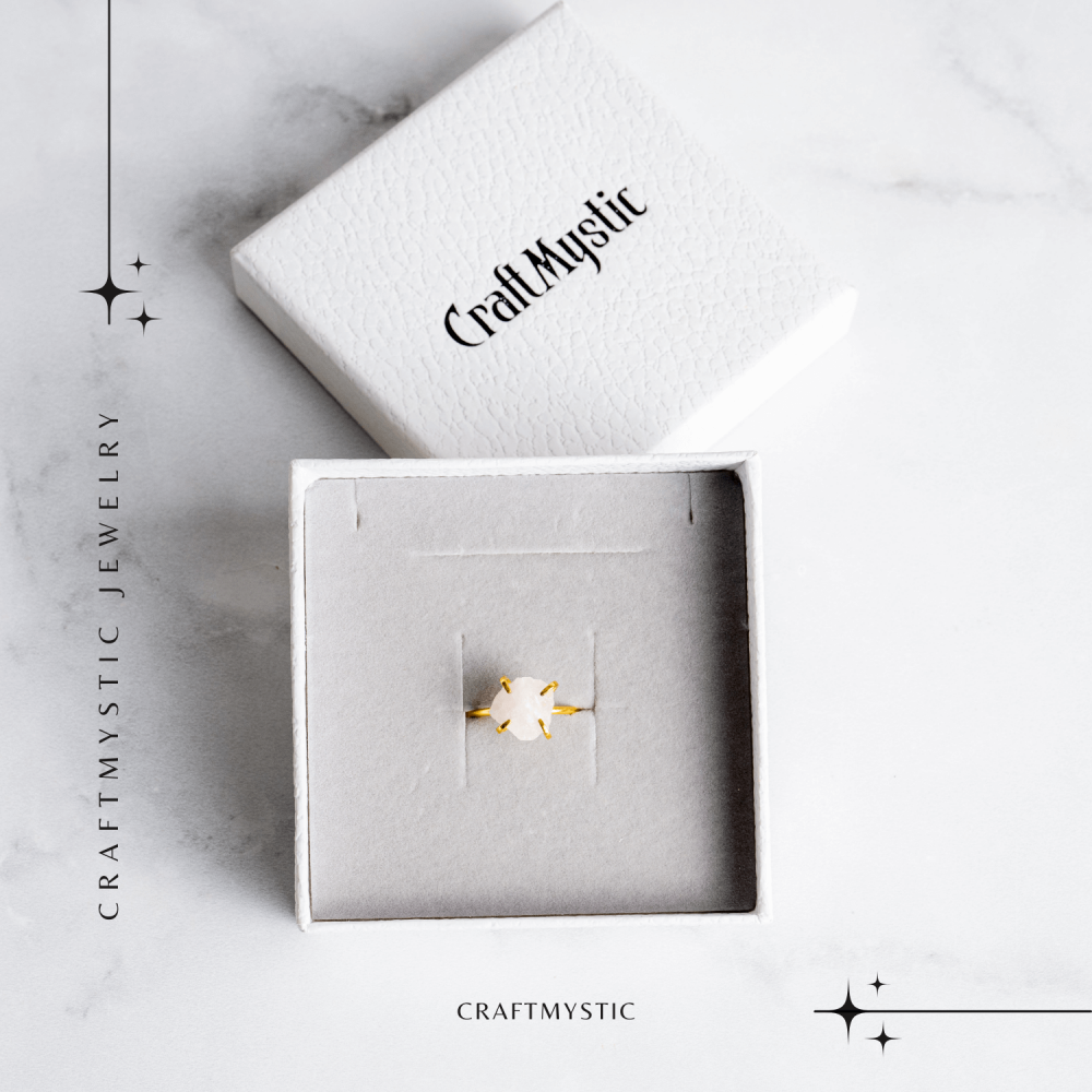 Inel Ajustabil Auriu cu Cuart Roz Brut pentru Echilibru Emotional [8]