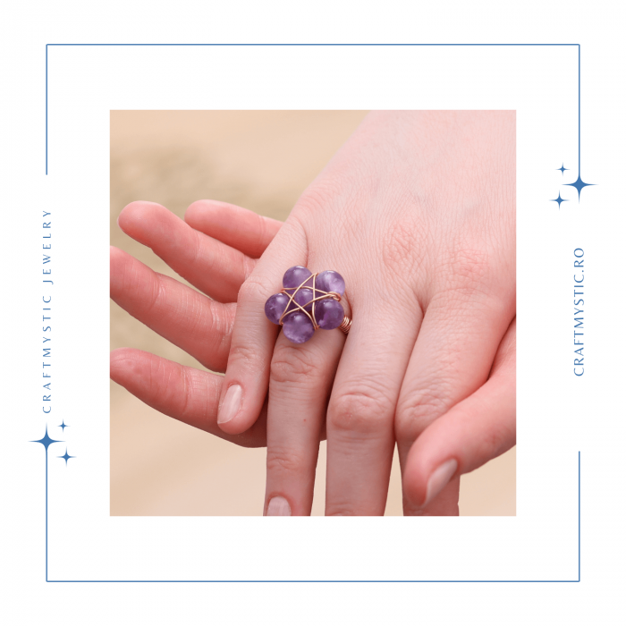 Inel Auriu cu Design Floral din Ametist [2]