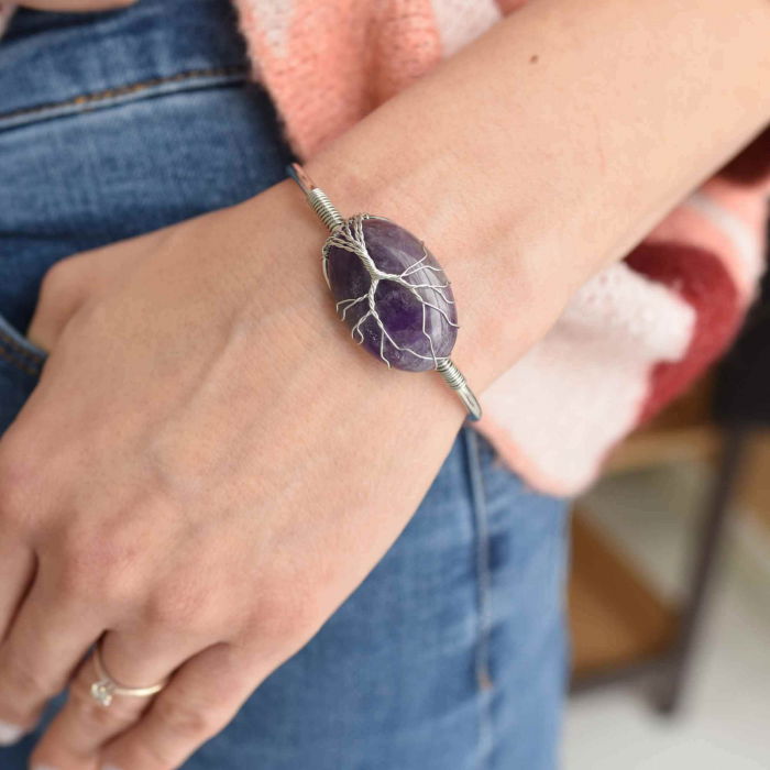  Bratara Argintie cu Pandantiv de Ametist - Eleganta si Echilibru Spiritual, Circumferinta 16 cm [5]