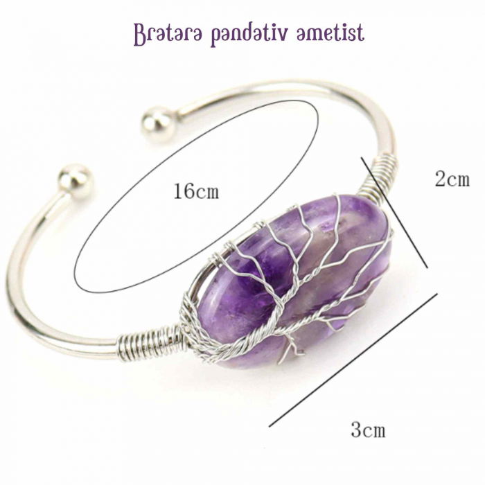  Bratara Argintie cu Pandantiv de Ametist - Eleganta si Echilibru Spiritual, Circumferinta 16 cm [2]