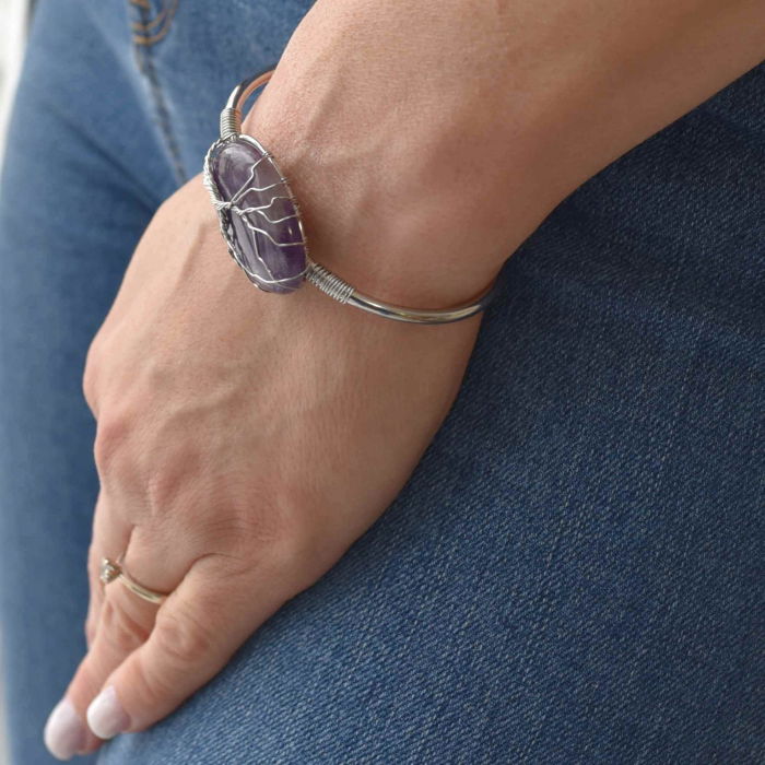  Bratara Argintie cu Pandantiv de Ametist - Eleganta si Echilibru Spiritual, Circumferinta 16 cm [4]