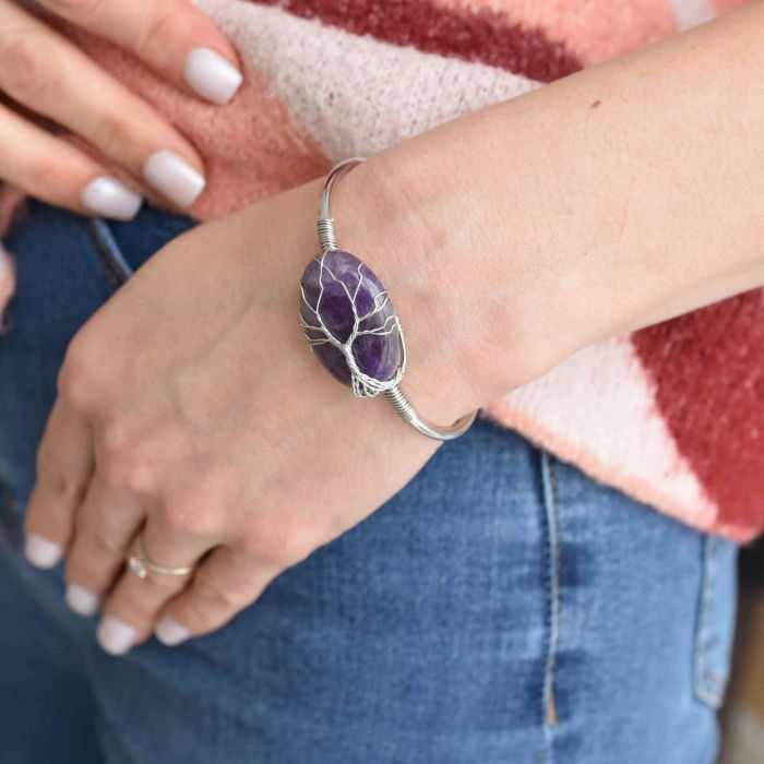  Bratara Argintie cu Pandantiv de Ametist - Eleganta si Echilibru Spiritual, Circumferinta 16 cm [3]