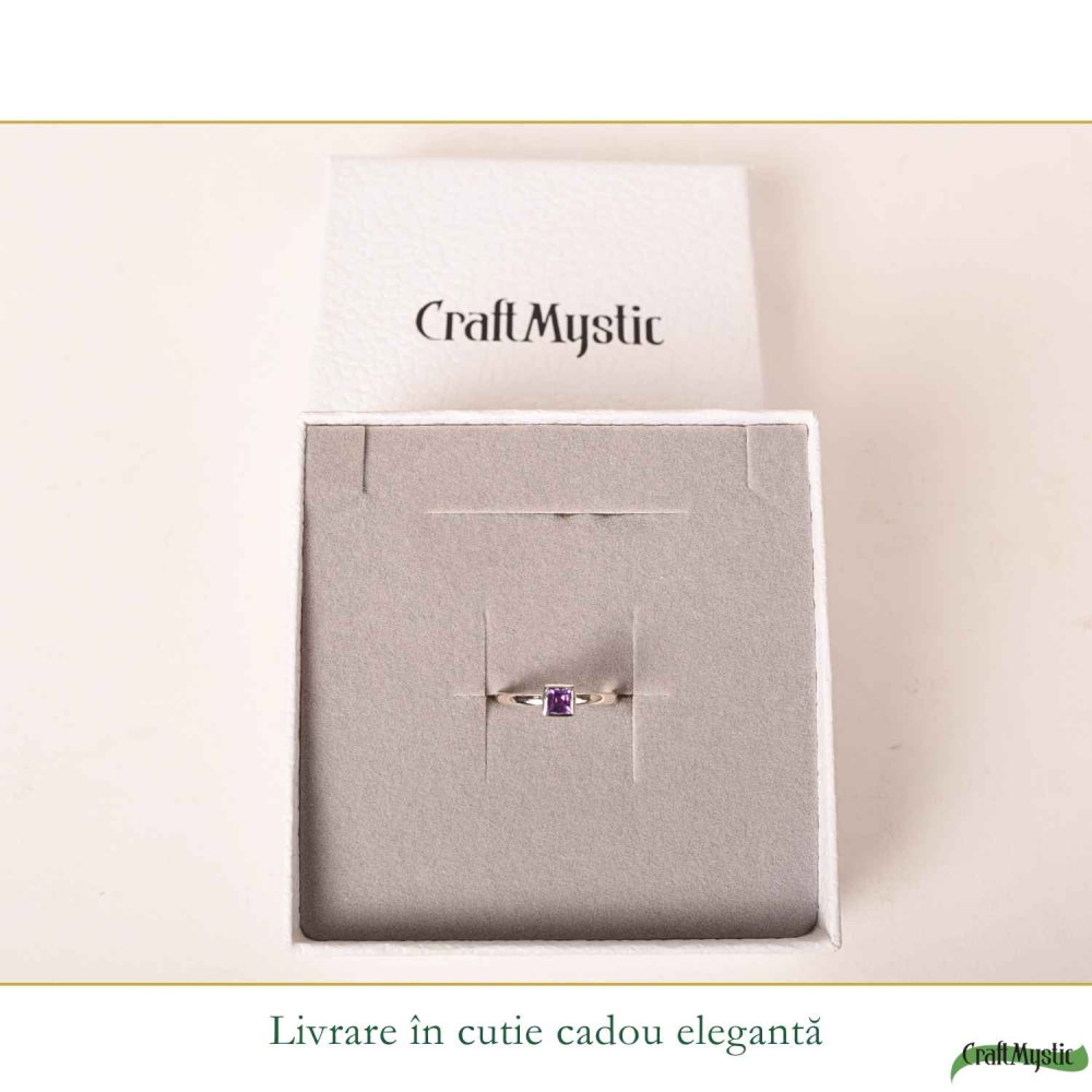 Inel Argint 925 cu Ametist Natural Patrat Fatetat – Claritate si Echilibru Interior [6]
