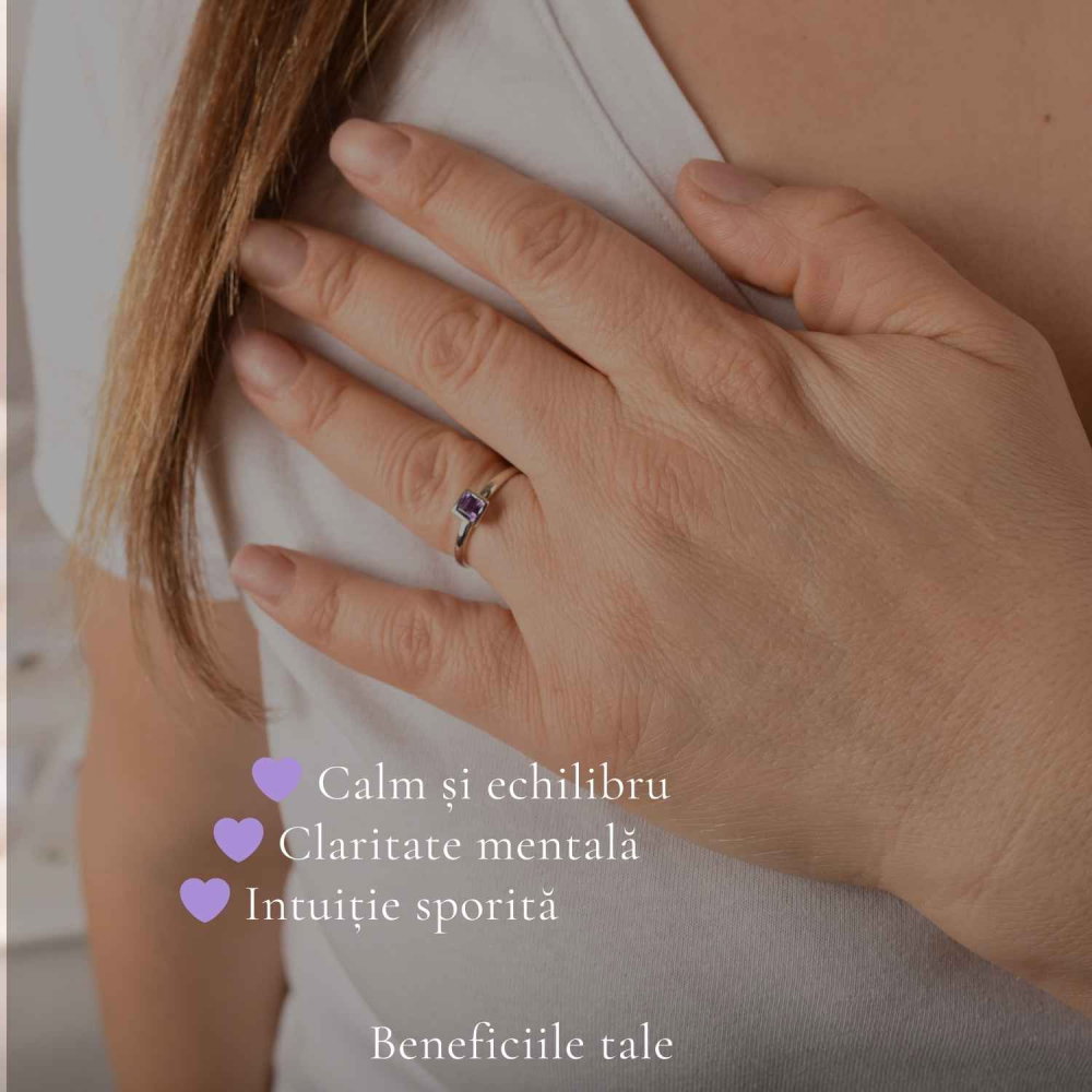 Inel Argint 925 cu Ametist Natural Patrat Fatetat – Claritate si Echilibru Interior [3]