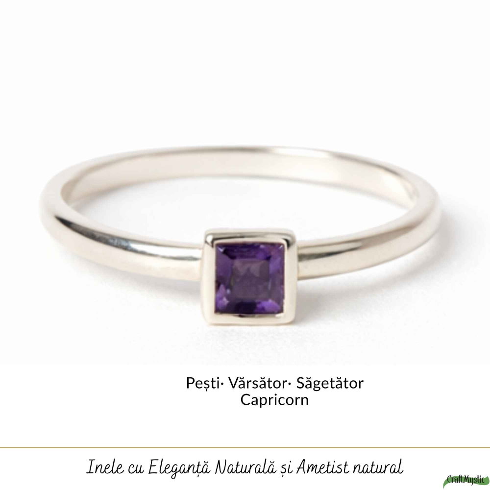 Inel Argint 925 cu Ametist Natural Patrat Fatetat – Claritate si Echilibru Interior [5]