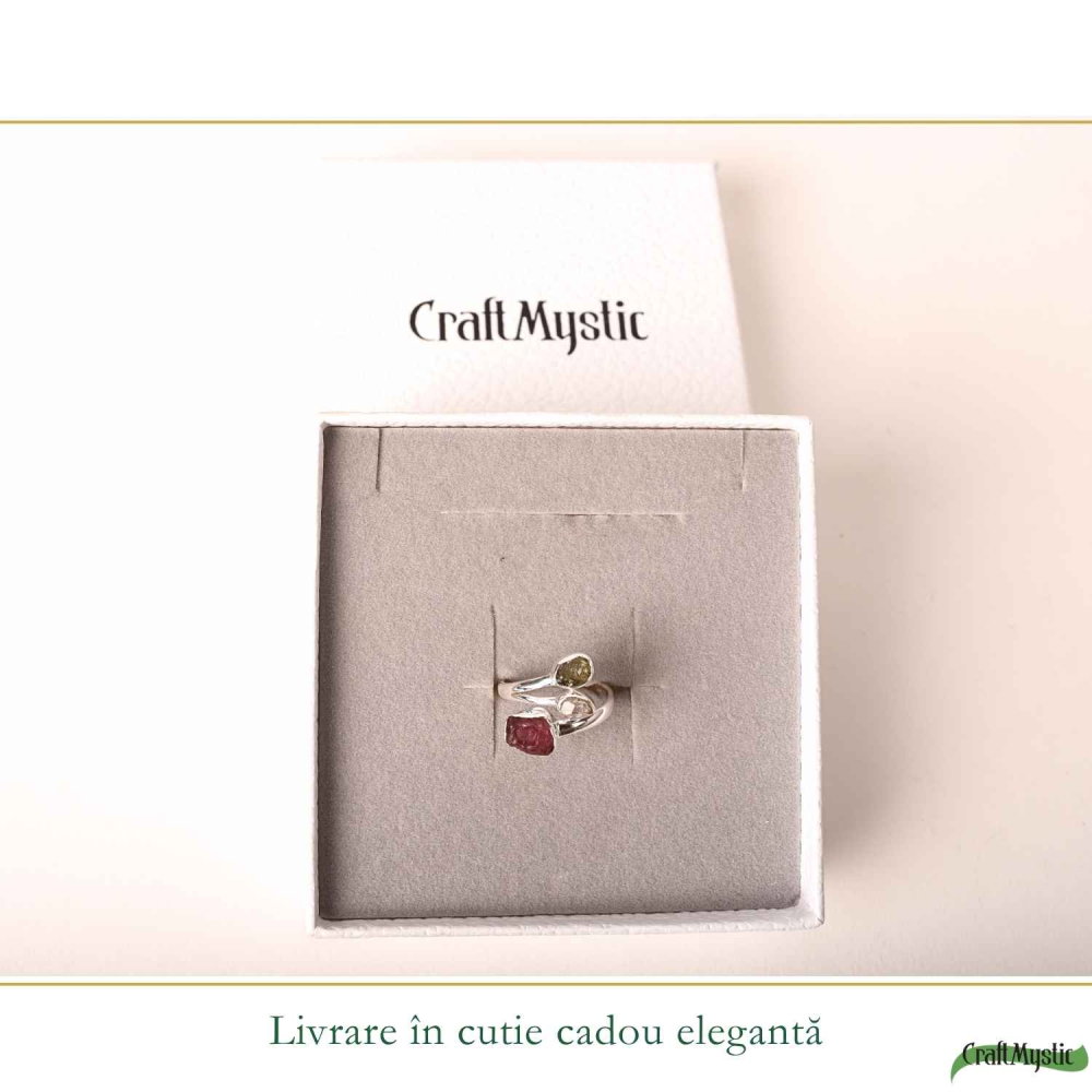 Inel Argint 925 cu Moldavit, Turmalina Roz si Herkimer – Transformare si Echilibru [6]