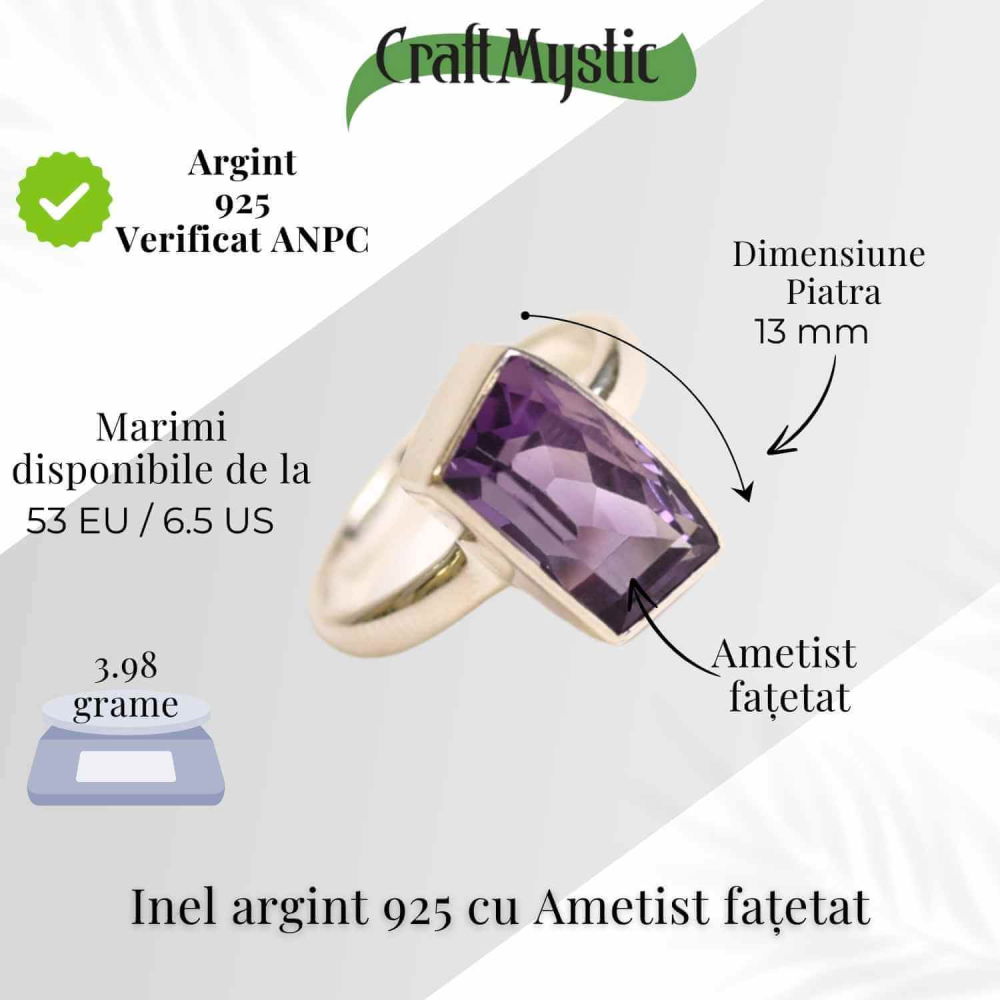 Inel Argint 925 cu Ametist Fatetat – Claritate si Echilibru Spiritual [5]