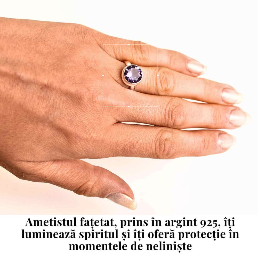 Inel Argint 925 cu Ametist Fatetat Rotund - Armonie si Claritate Spirituala [2]