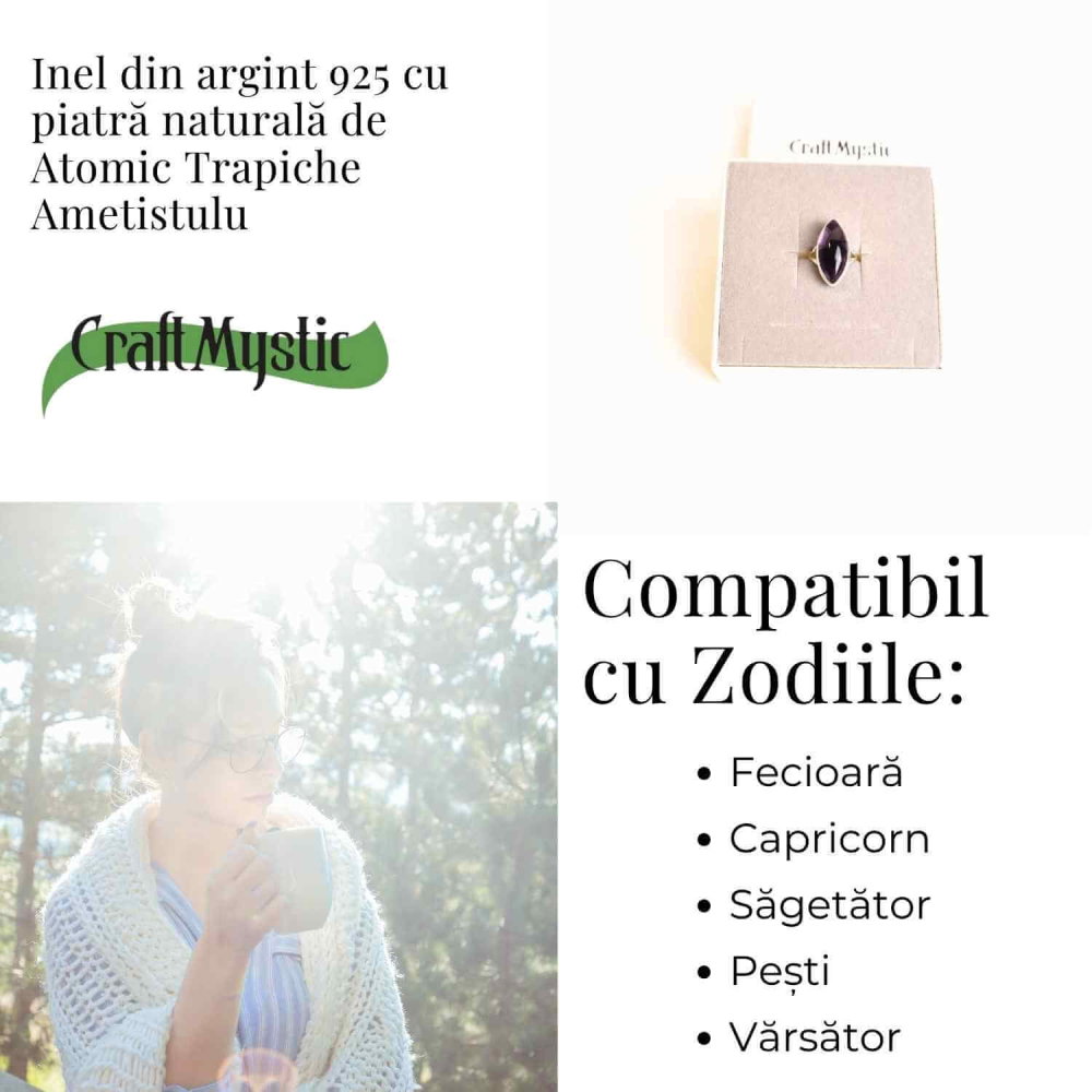 Inel argint 925 cu Atomic Trapiche Ametist triunghiular – Protectie si Claritate [4]