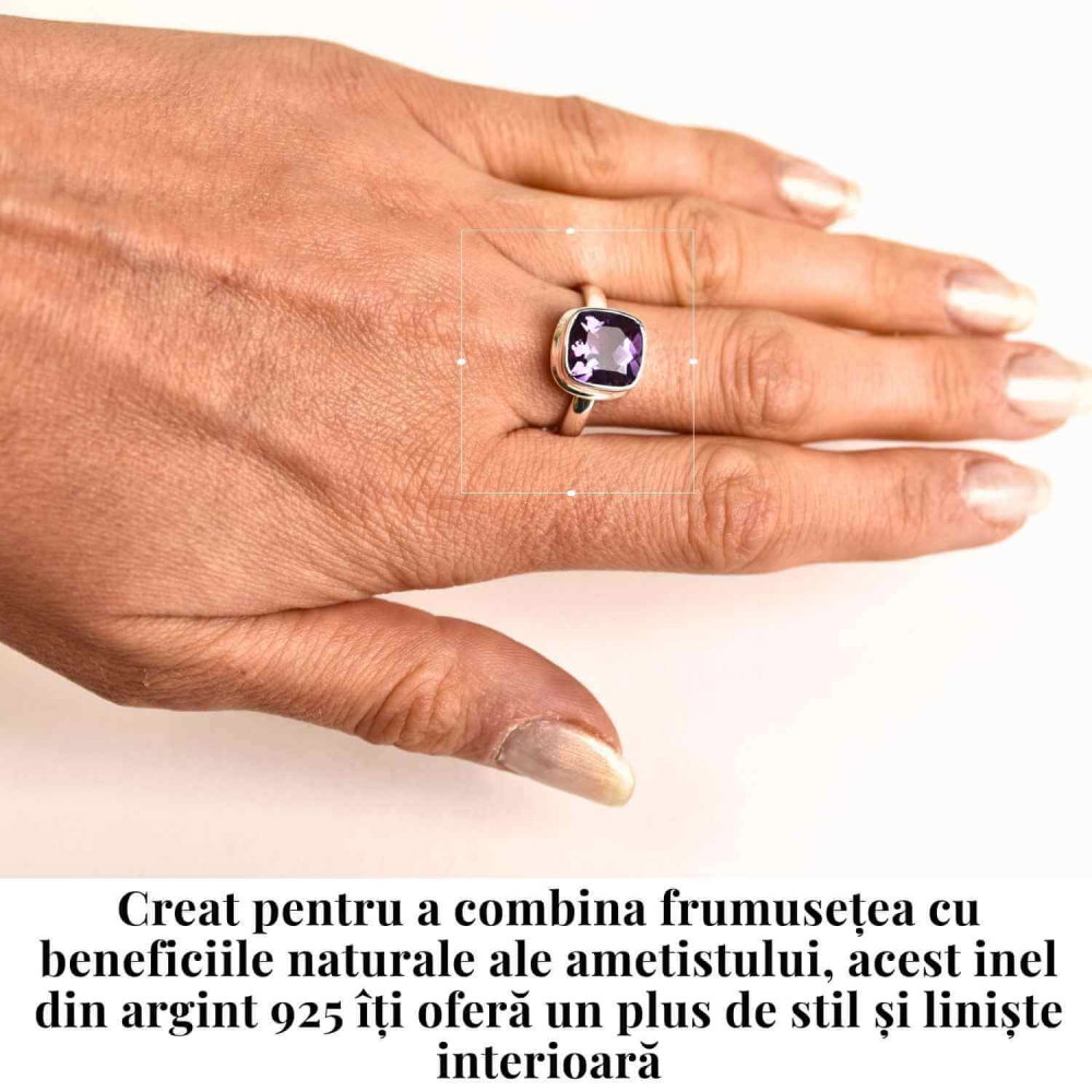 Inel Argint 925 cu Ametist Fatetat Patrat – Echilibru si Claritate Spirituala [2]