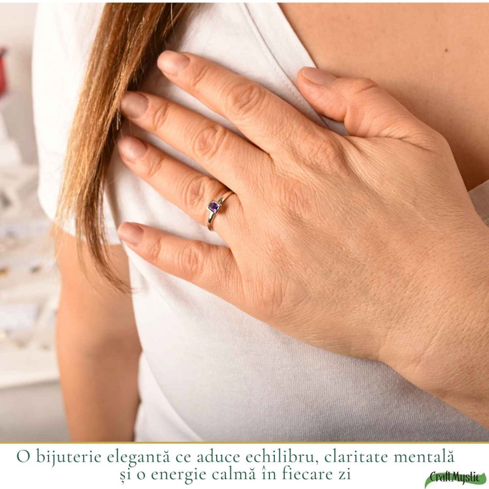Inel Argint 925 cu Ametist Natural Patrat Fatetat – Claritate si Echilibru Interior [2]