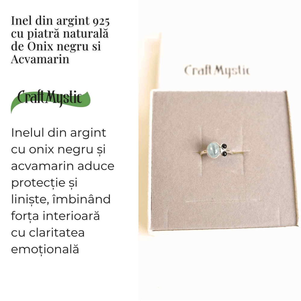 Inel argint 925 cu Acvamarin si Onix Negru – Claritate si Protectie [3]
