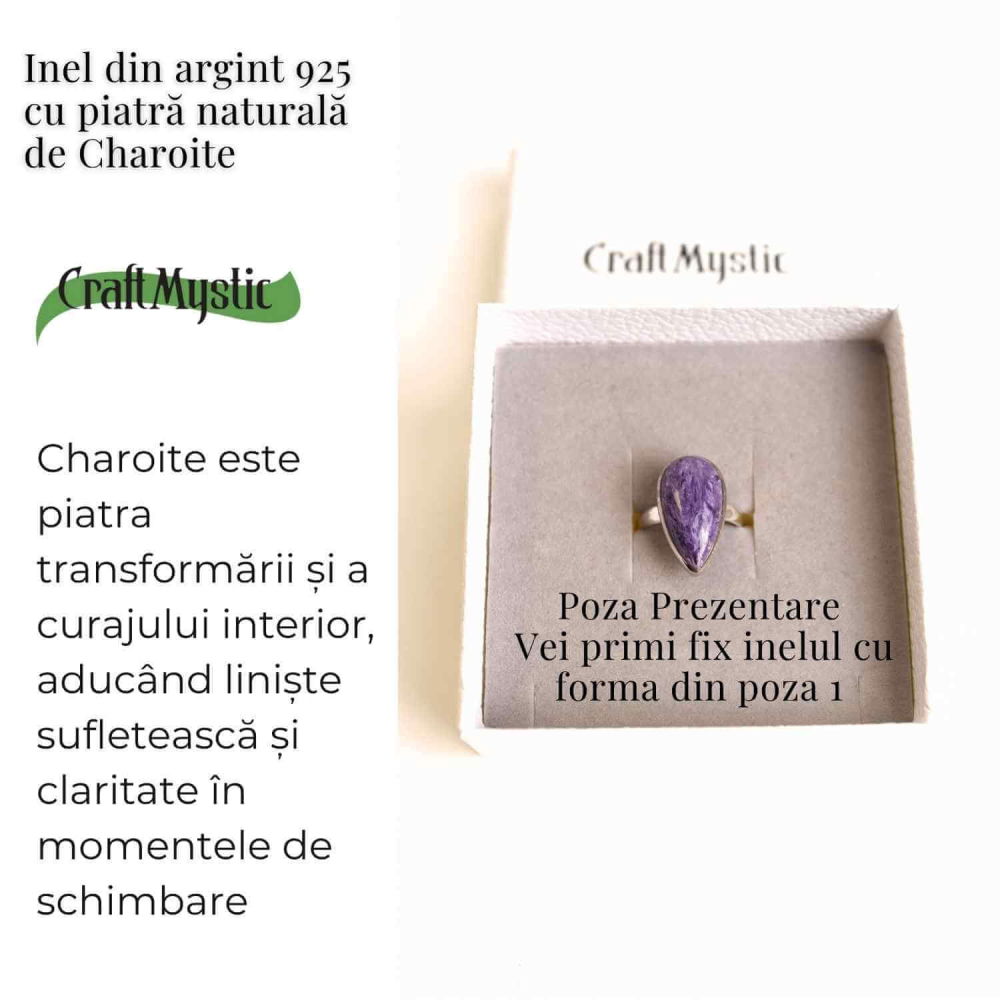 Inel argint 925 cu Charoite naturala triunghi – Transformare si echilibru interior [3]