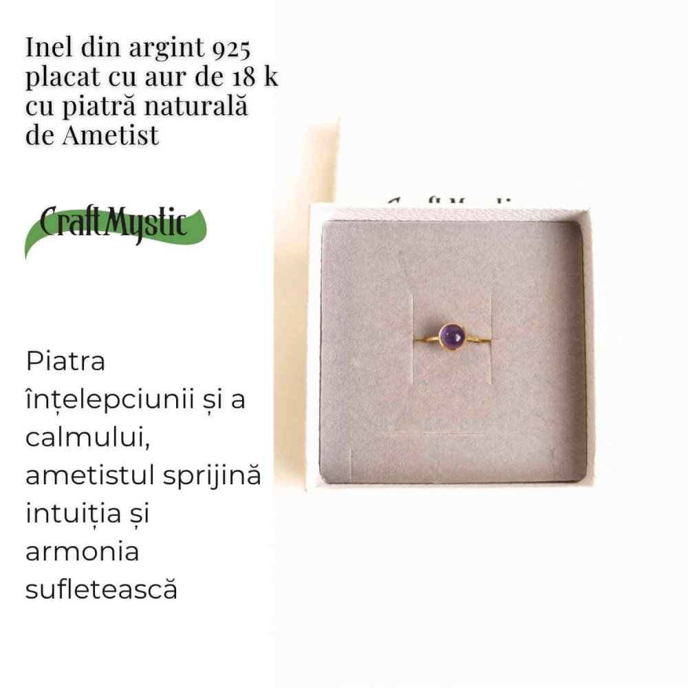 Inel Argint 925 placat cu aur 18K cu Ametist Rotund – Armonie si Claritate Spirituala [3]