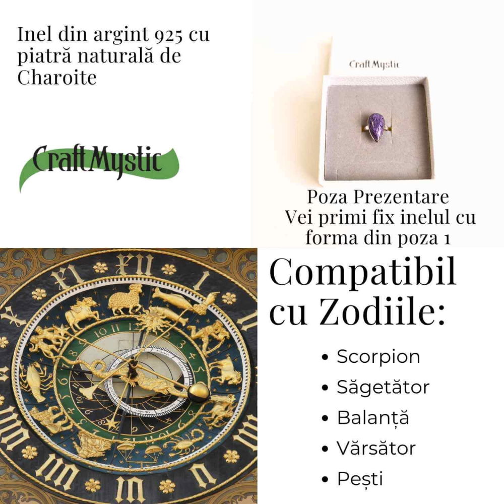 Inel argint 925 cu Charoite naturala triunghi – Transformare si echilibru interior [4]
