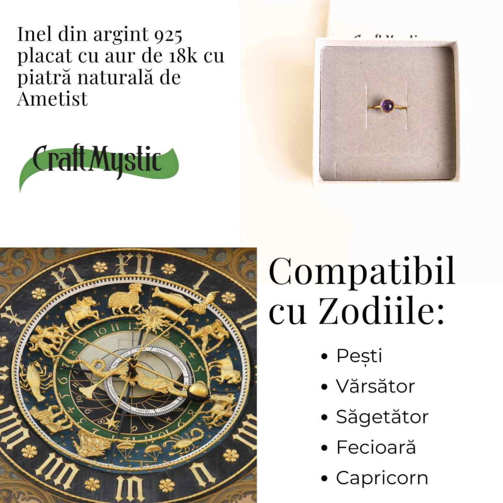 Inel Argint 925 placat cu aur 18K cu Ametist Rotund – Armonie si Claritate Spirituala [4]