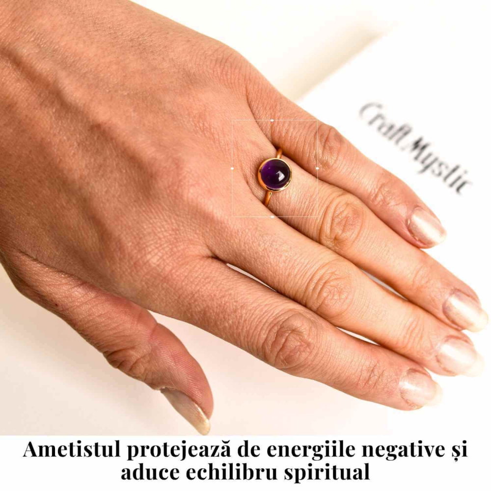 Inel Argint 925 placat cu aur 18K cu Ametist Rotund – Armonie si Claritate Spirituala [2]