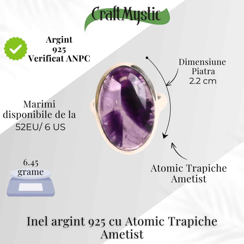 Inel argint 925 cu Atomic Trapiche Ametist oval – Claritate și Echilibru Interior [5]
