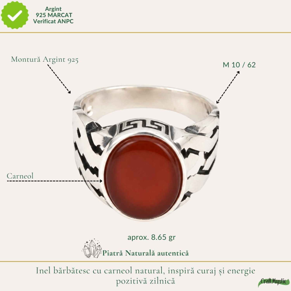 Inel Barbatesc Argint 925 cu Carneol Oval – Energie si Incredere Masculina [4]