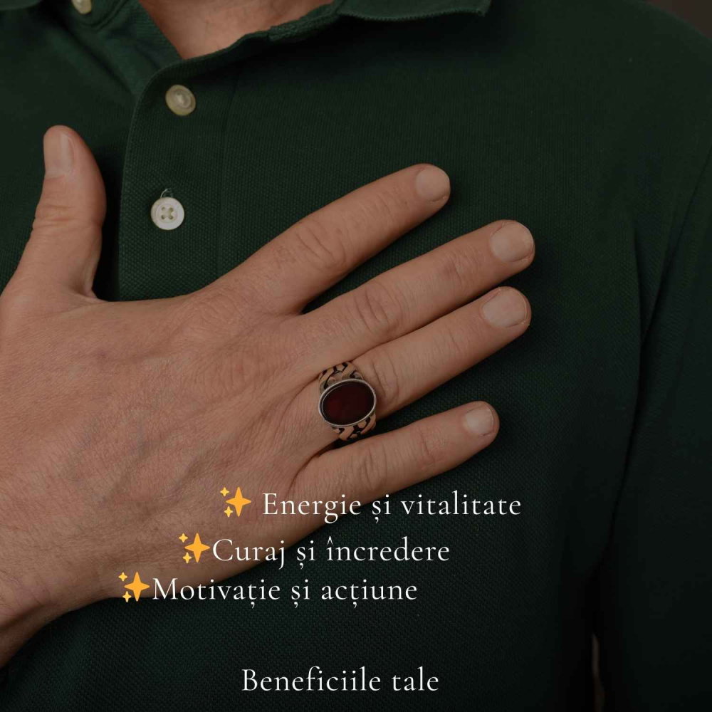 Inel Barbatesc Argint 925 cu Carneol Oval – Energie si Incredere Masculina [3]