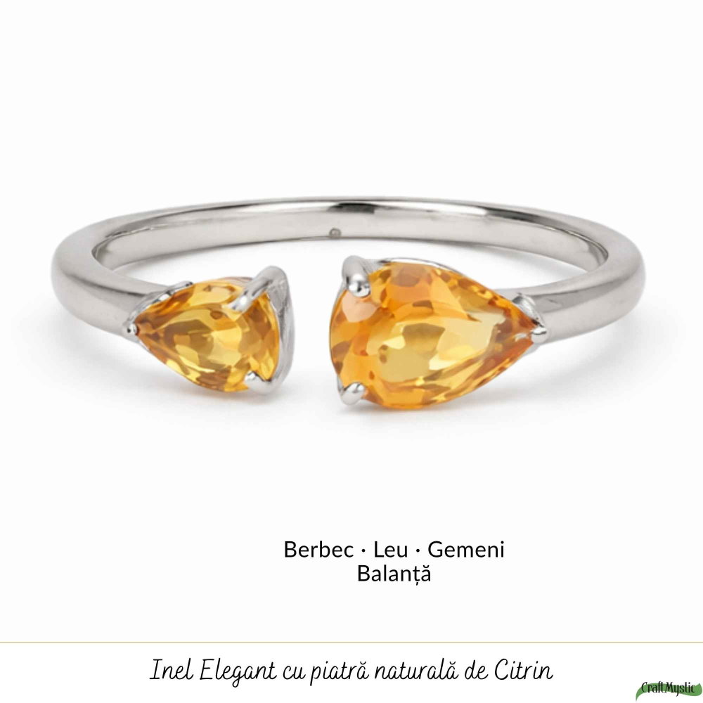 Inel argint 925 cu Citrin dublu lacrima – prosperitate si energie pozitiva [5]