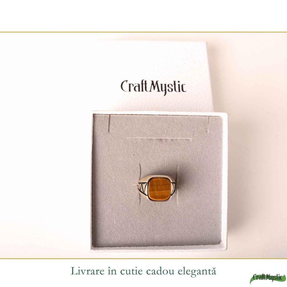 Inel Barbatesc Argint 925 cu Ochi de Tigru Patrat – Curaj si Protectie [6]