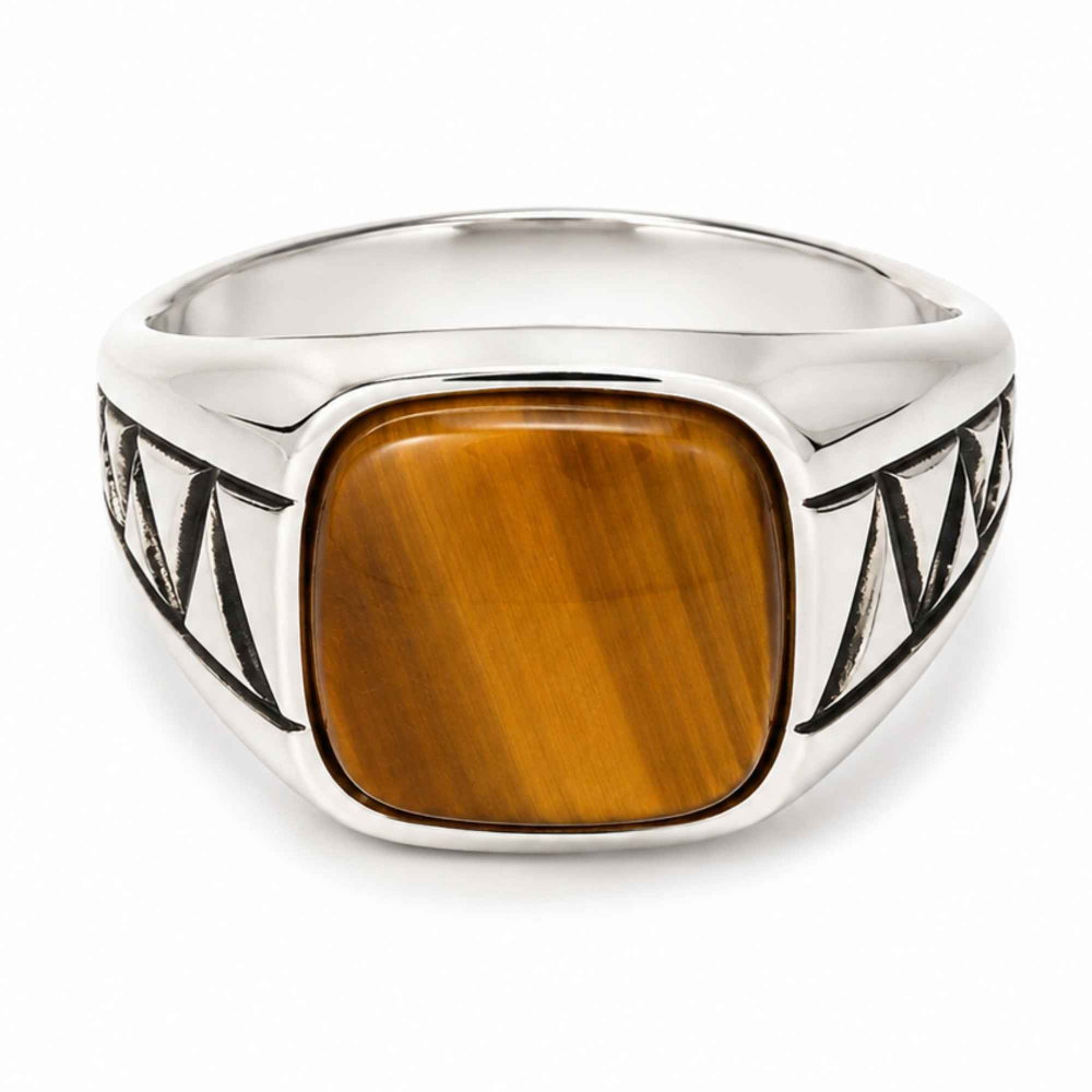 Inel Barbatesc Argint 925 cu Ochi de Tigru Patrat – Curaj si Protectie [1]