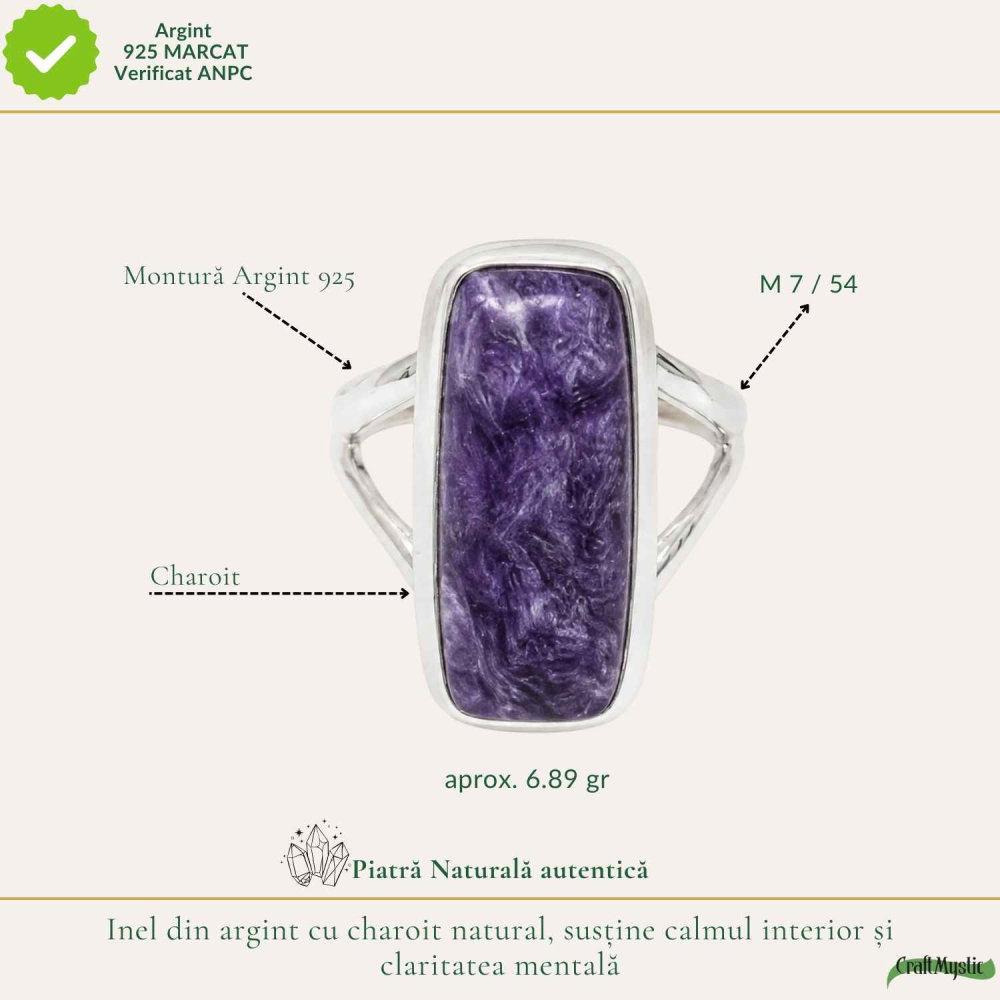 Inel Argint 925 cu Charoit Dreptunghi – Claritate Spirituala si Echilibru Interior [4]