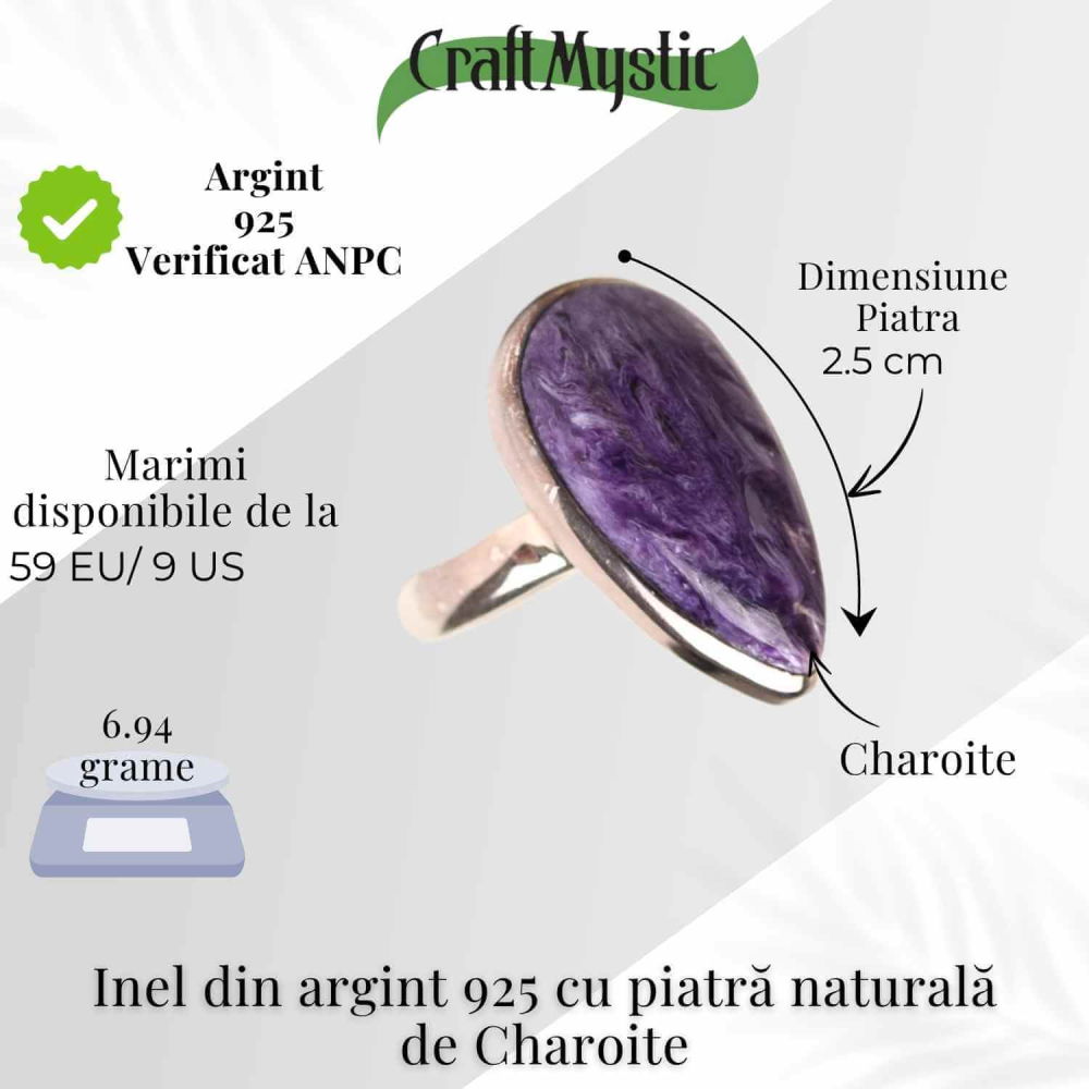 Inel argint 925 cu Charoite picatura – Transformare si intuitie [5]