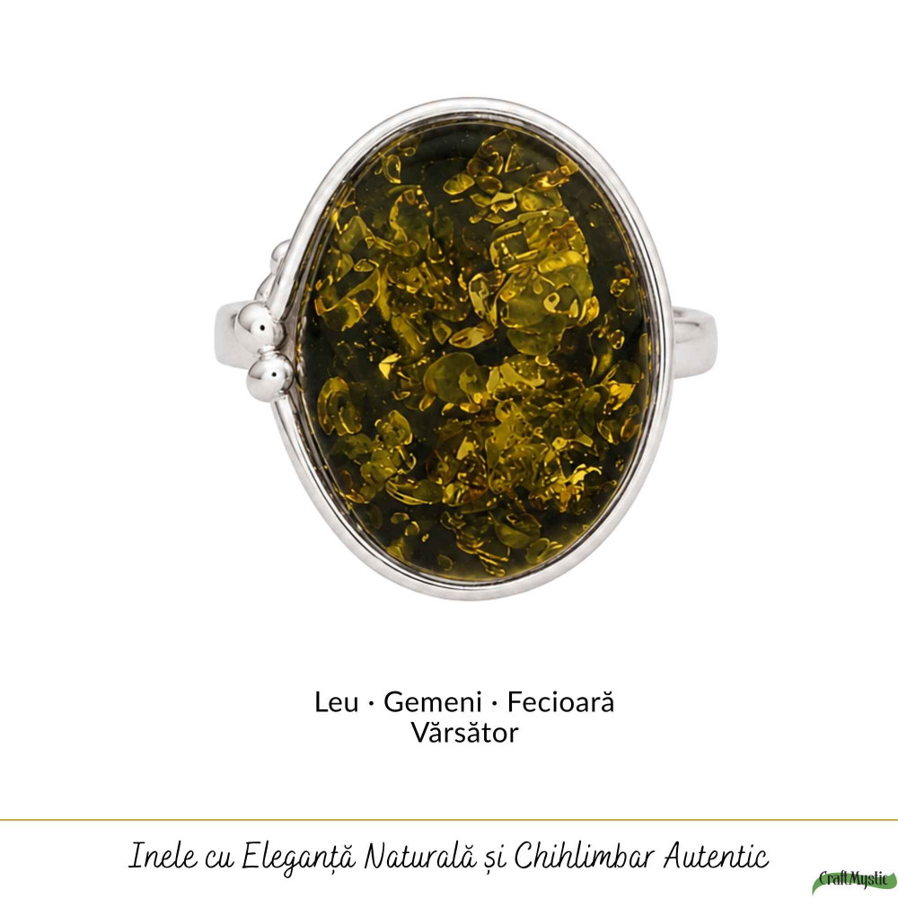 Inel Argint 925 cu Chihlimbar Verde Oval – Eleganta Naturala si Energie Feminina [5]